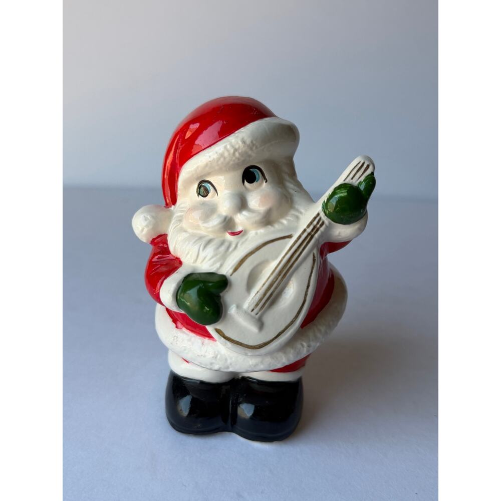 Vintage Santa Claus Musician Mandolin Lute Figurine Ceramic Christmas Decor